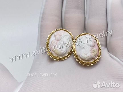Золотые серьги камея 585 проба