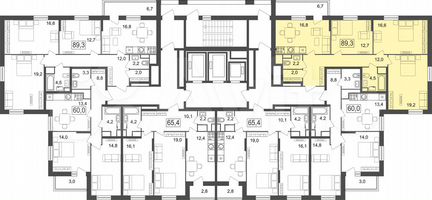 3-к квартира, 89.3 м², 7/25 эт.