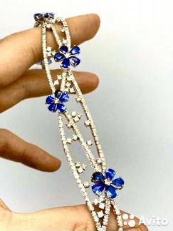 Браслет белое золото, бриллианты, натуральные сапф