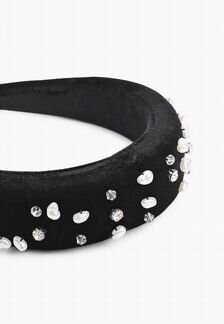 Чёрный бархатный обруч для волос с жемчугом