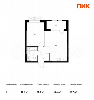1-к квартира, 42.6 м², 10/33 эт.