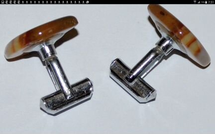 Запонки СССР бразильский агат винтаж новые крупные