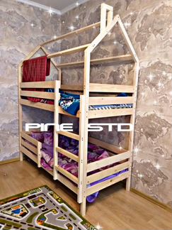 Кровать двухъярусная домик из массива Бука