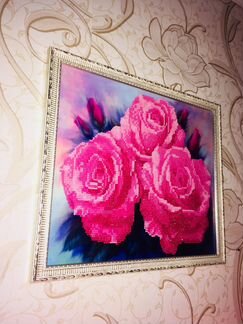 Алмазная вышивка, готовая работа, розы
