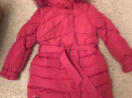 Пуховое пальто 122-128 с полукомбинезоном