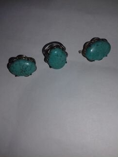 Серьги и кольцо с камнем бирюза