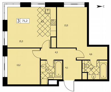 3-к квартира, 71 м², 10/14 эт.