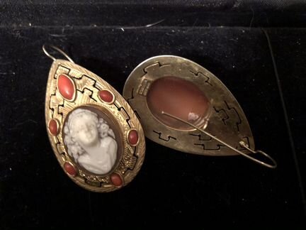 Серьги с кораллами и камеями,925,Италия