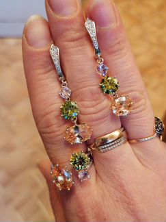 Хризолит цетрин розовый кварц серебро 925проба