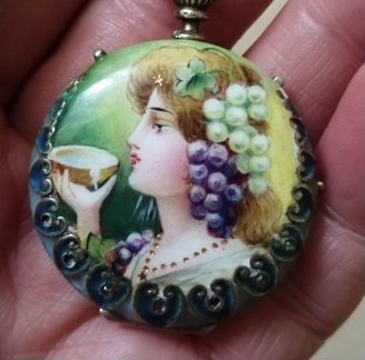 Подвеска старинная, живопись, эмаль, 84пр,19 век