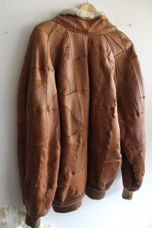 Дубленка пэчворк унисекс мех oversize бомбер
