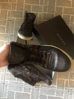 Кеды высокие gucci коричневые кожаные/Gucci sneake