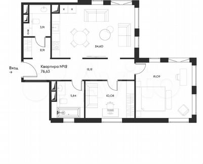 2-к квартира, 76.6 м², 5/17 эт.