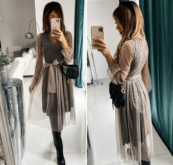 Платье женское сетка в горох