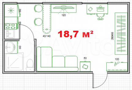 Квартира-студия, 18.7 м², 1/5 эт.