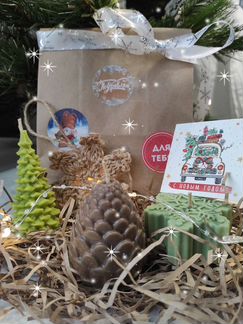 Набор 3 свечи в крафт пакете без ручки