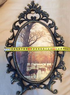 Картина-шелкография в винтажной бронзовой раме